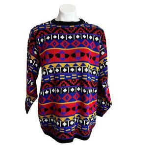 Jessica Roberts Vintage Sweater Sz M 80s 90s Knit Colorful Grampa Made in USA